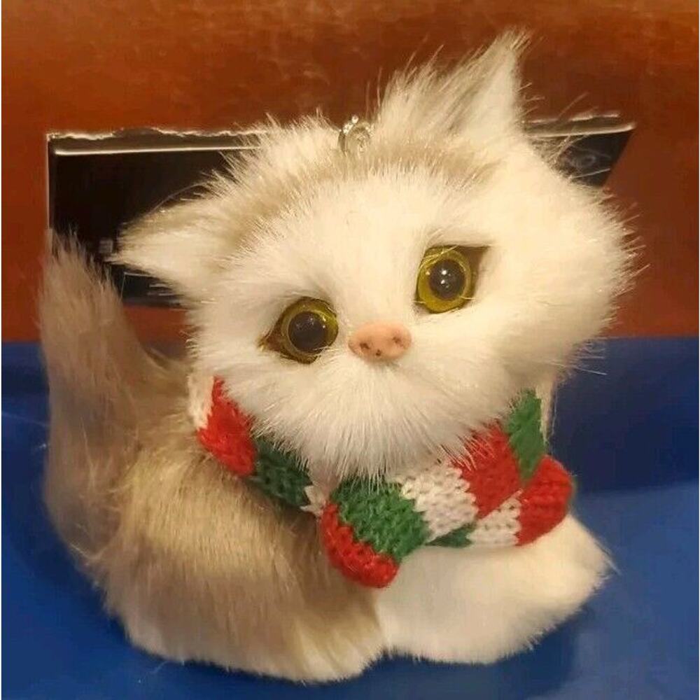 Realistic 3 Inch Christmas Shoppe Gray White Cat Kitten Christmas Ornament Unus